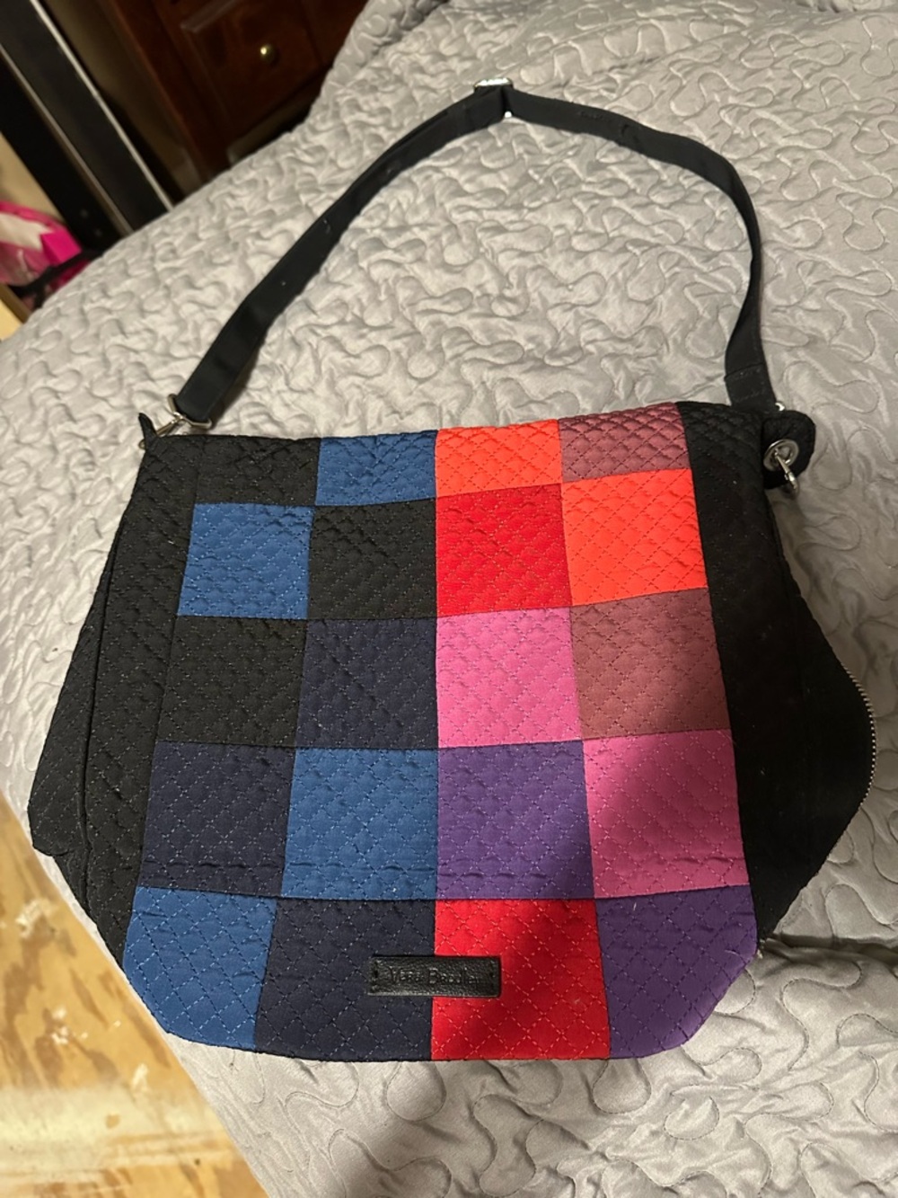 Vera Bradley Colorblock Quilted Shoulder Bag in Black with Multicolor Patchwork